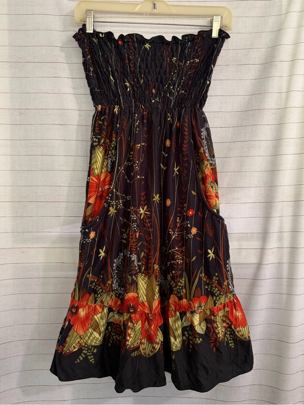 Strapless Floral Sundress in Black and Red